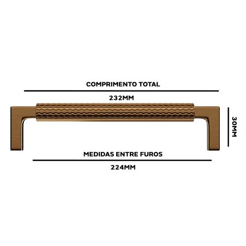 Puxador Zigrinato Il1780 224mm Bronze Escovado Italy Line