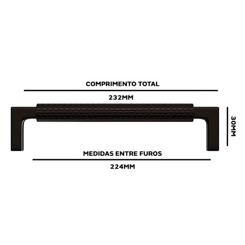 Puxador Zigrinato Il1780 224mm Preto Italy Line