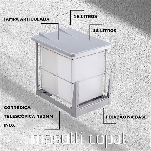 Lixeira Dupla 18 Litros Deslizante 4427 Inox Infinity Masutti