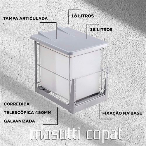 Lixeira Dupla 18 Litros Deslizante 6031 Cromada Masutti