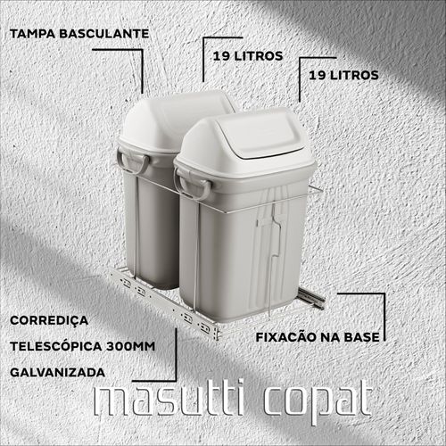 Lixeira Dupla 19 Litros Deslizante 6051 Cromada Masutti