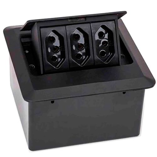Caixa Pratik 128 com 3 Tomadas 10a Preto Qtmov