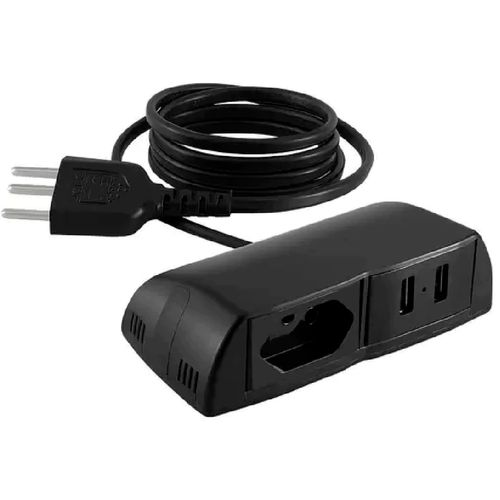 Sonic Duplo Fixo com 1 Tomada 10a e 2 Usb Cabo 1,7m Preto Qtmov