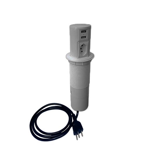 Mini Totem Automático 1 Tomada e 2 Usb Prata Qtmov