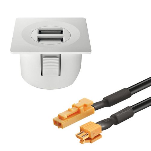 CARREGADOR USB LOOX BRANCO QUADRADO C/ CABO MODULAR HAFELE