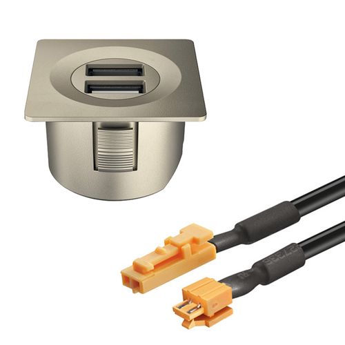 CARREGADOR USB LOOX NIQUELADO QUADRADO C/ CABO MODULAR HAFELE