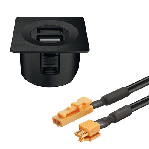 Carregador USB Loox Preto Quadrado C/ Cabo Modular Hafele