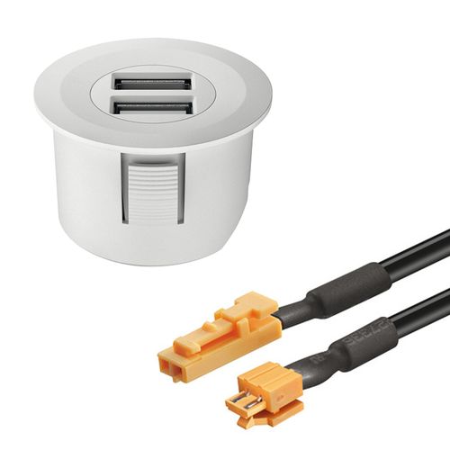 CARREGADOR USB LOOX BRANCO REDONDO C/ CABO MODULAR HAFELE