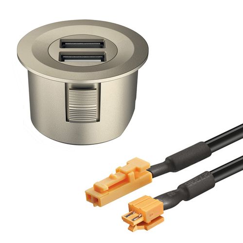 Carregador Usb Loox Niquelado Redondo C/ Cabo Modular Hafele
