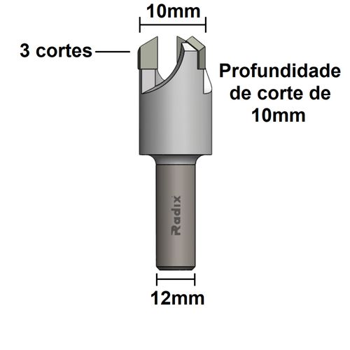 BROCA PARA CAVILHA 10MM COM 3 DENTES RADIX