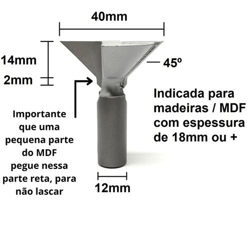 Fresa para Puxador Invertido 45º Haste 12mm Radix