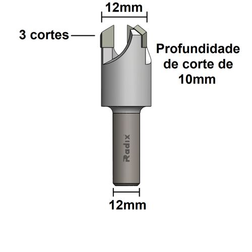 Broca para Cavilha 12mm com 3 Dentes Radix