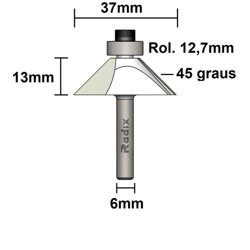 Fresa Cônica para Chanfros 45 Graus Haste 6mm Radix