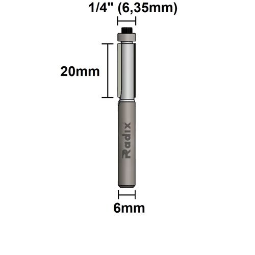 Fresa Paralela 6,35mm Haste 6mm com Rolamento Radix