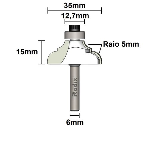 Fresa Gr27 385-c Raio 5 H 6mm Radix