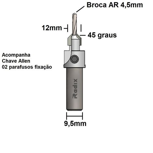 ESCAREADOR 45º X 12MM COM BROCA 4,5MM RADIX