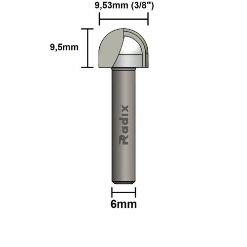 Fresa Meia Cana Ponta U 9,52mm Haste 6mm Radix