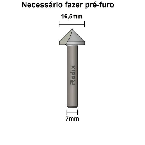Escareador 45º 1 Corte Liso 16,5mm Haste 7mm Radix