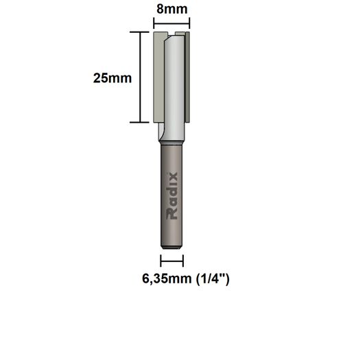 Fresa Paralela 8mm Haste 1/4" Radix