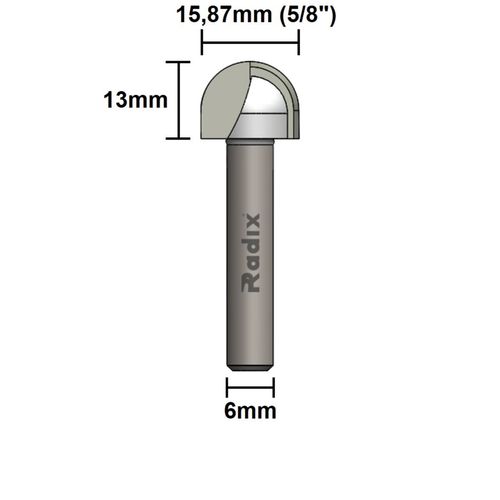 Fresa Meia Cana Ponta U 15,87mm Haste 6mm Radix