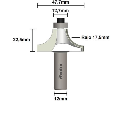 Fresa para Bordas Raio 17,5mm Corte 47,7mm Haste 12mm Radix