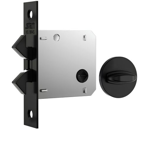 Fechadura 1006s Bico Duplo Roseta Redonda Banheiro Preto Fosco Stam