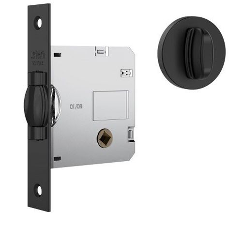 Fechadura 1025 Trinco Rolete Roseta Redonda Banheiro Preto Fosco Stam
