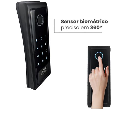 Fechadura Eletrônica SL140B Biométrica De Sobrepor Preta Papaiz
