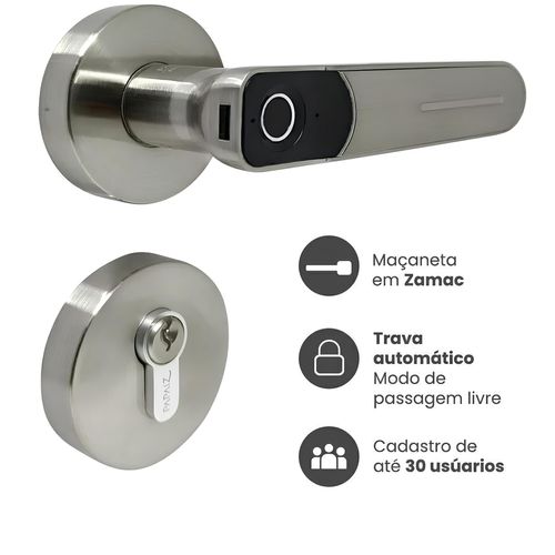 Fechadura Eletrônica Com Biometria SL135 De Embutir Prata Papaiz