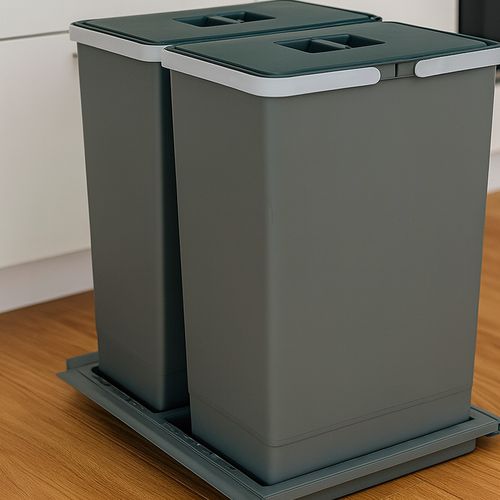 Conjunto 2 Lixeiras Metropolis 24 Litros com Base Grande Cinza Zen