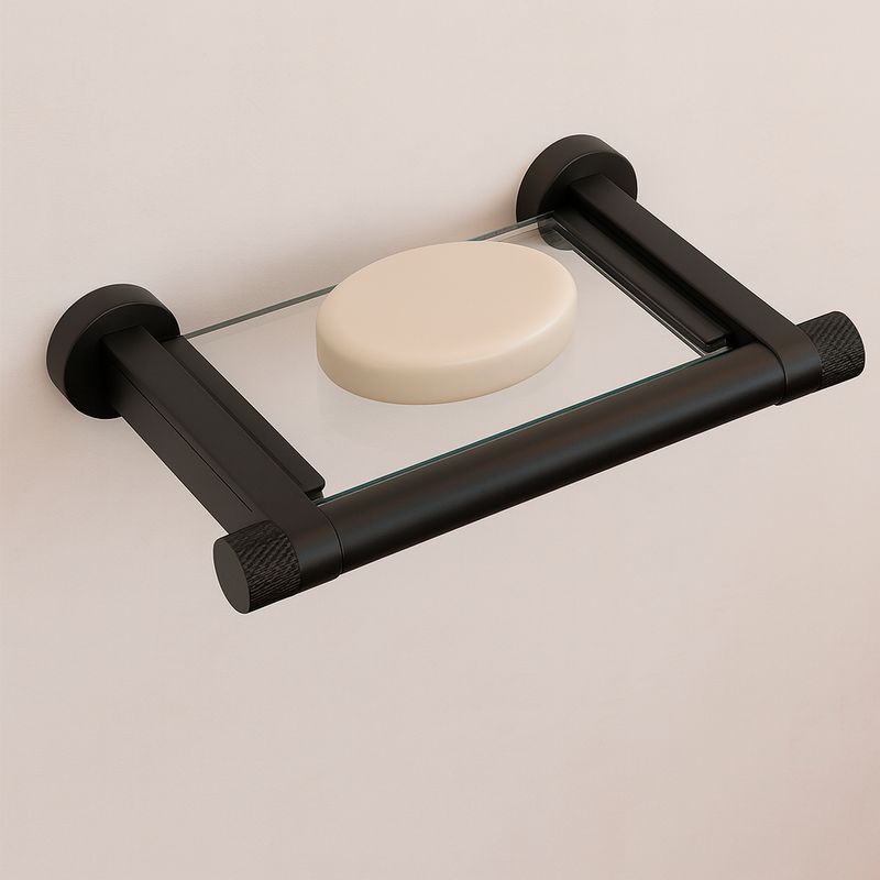 Porta Sabonete Zigrinato Diverse 128 mm Aco Inox 304 Preto Italy Line 82739_01
