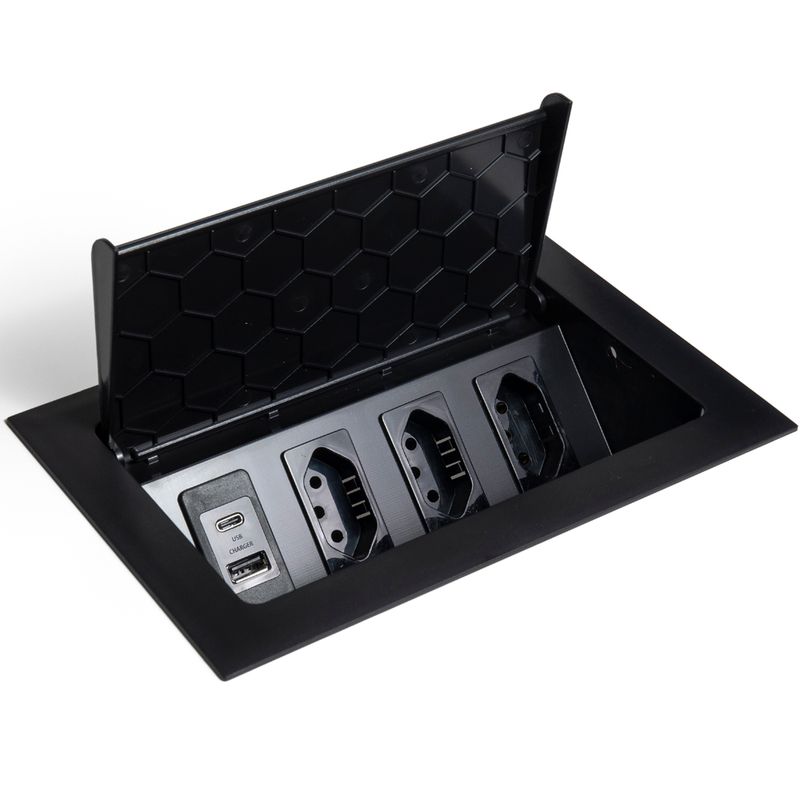 Caixa Pop 4 Blocos com 3 Tomadas 20A e Usb A e C Preto Qtmov 82668_0
