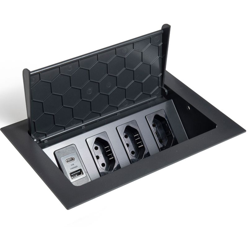 Caixa Pop 4 Blocos com 3 Tomadas 20A e Usb A e C Grafite Qtmov 82671_0