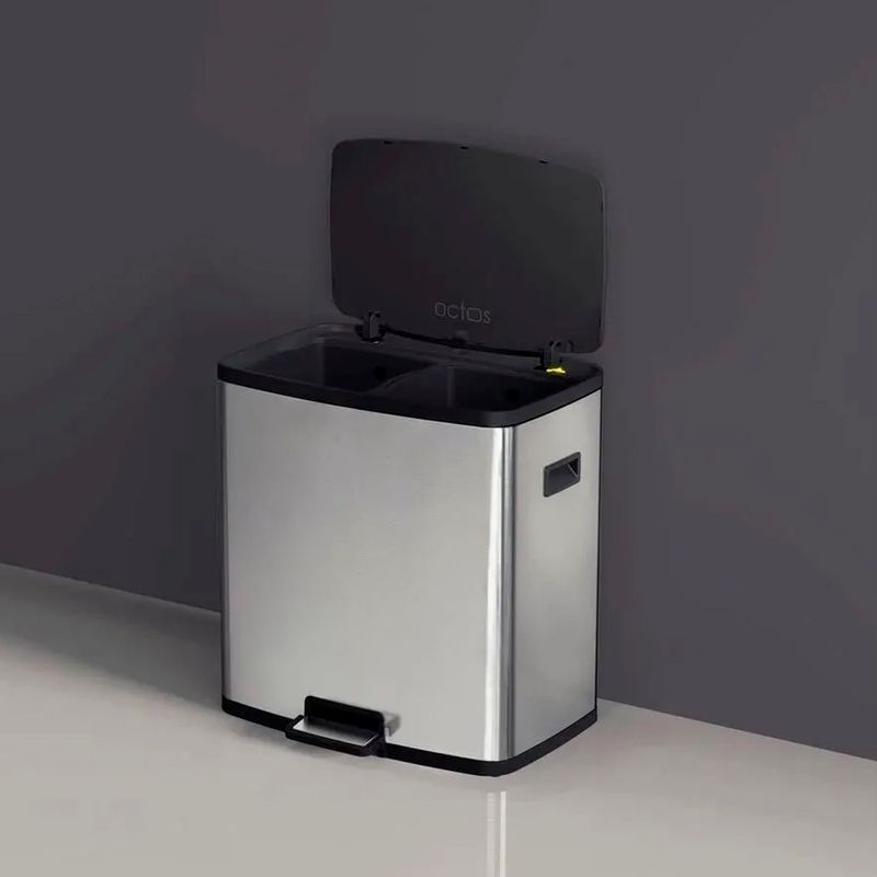 Lixeira Octos Inox com 02 Baldes Removivel e Pedal 15 + 15 Litros Tramontina 66122_0