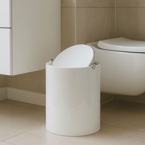 Lixeira Eixo Redonda Grande Branco Brilhante Banho Mais