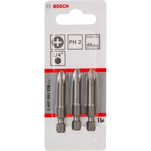 Jogo de Bits Phillips PH2 Extra Hard 49mm com 3 Peças Bosch