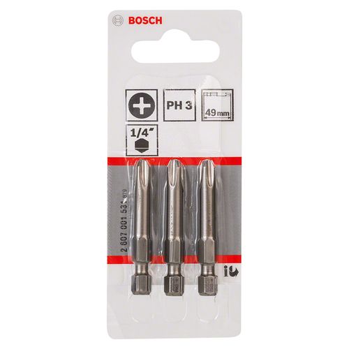 Kit com 3 Bits Phillips PH3 49mm Encaixe 1/4" Bosch