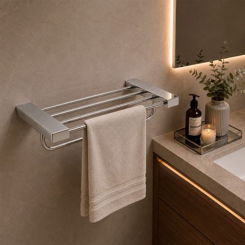 Toalheiro Rack com Alça Omega 450mm Cromado Metalworks